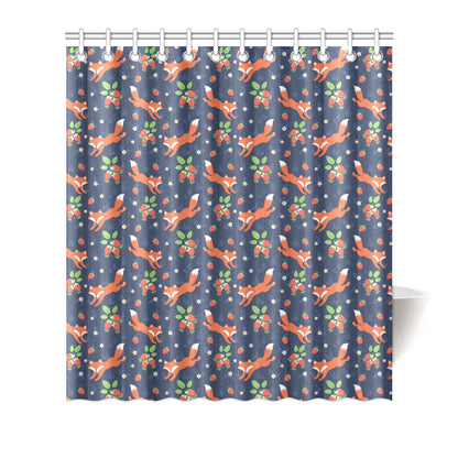 Fox Strawberry Print Pattern Shower Curtain