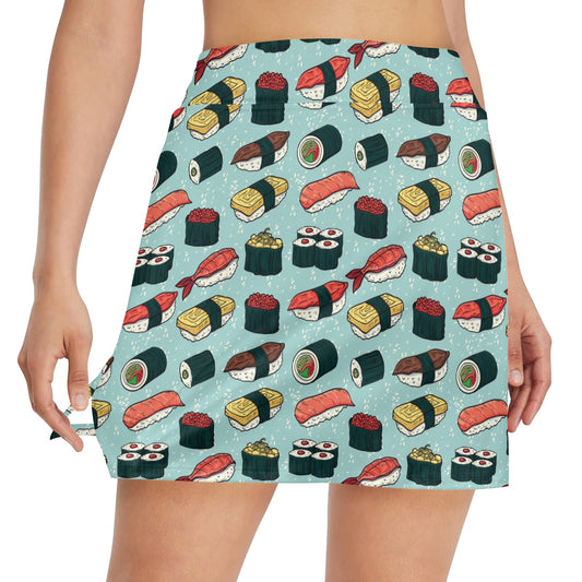Sushi Pattern Design 17" Golf & Pickleball Skort with Pockets