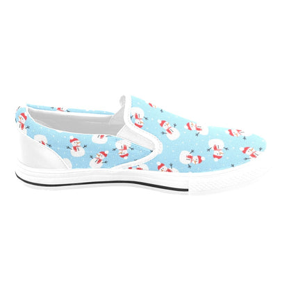 Snowman Print Design LKS305 White Slip Ons Canvas Women's Shoes