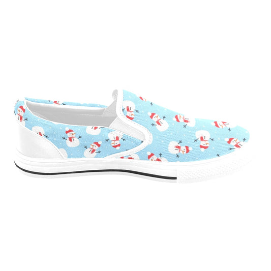 Snowman Print Design LKS305 White Slip Ons Canvas Women's Shoes
