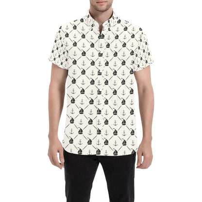 Sailboat Print Design LKS302 Men Short Sleeve Button Up Shirt