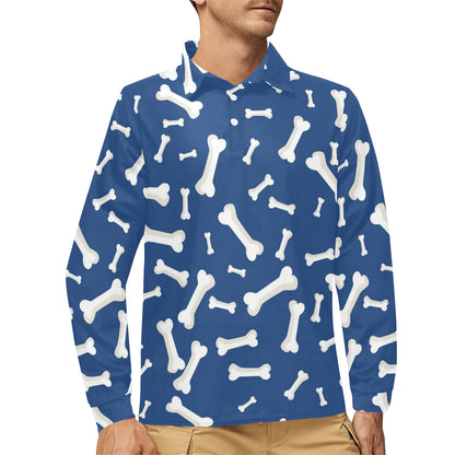 Dog Bone Pattern Print Design 03 Long Sleeve Polo Shirt For Men's