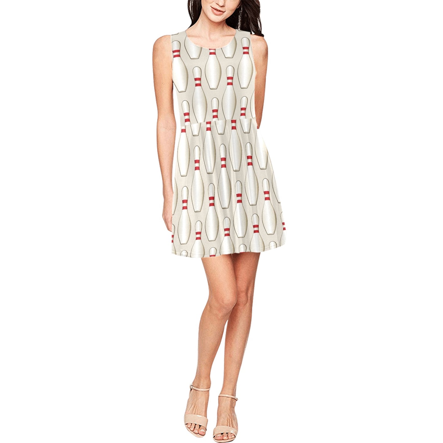 Bowling Pin Pattern Print Design 01 Sleeveless Dress