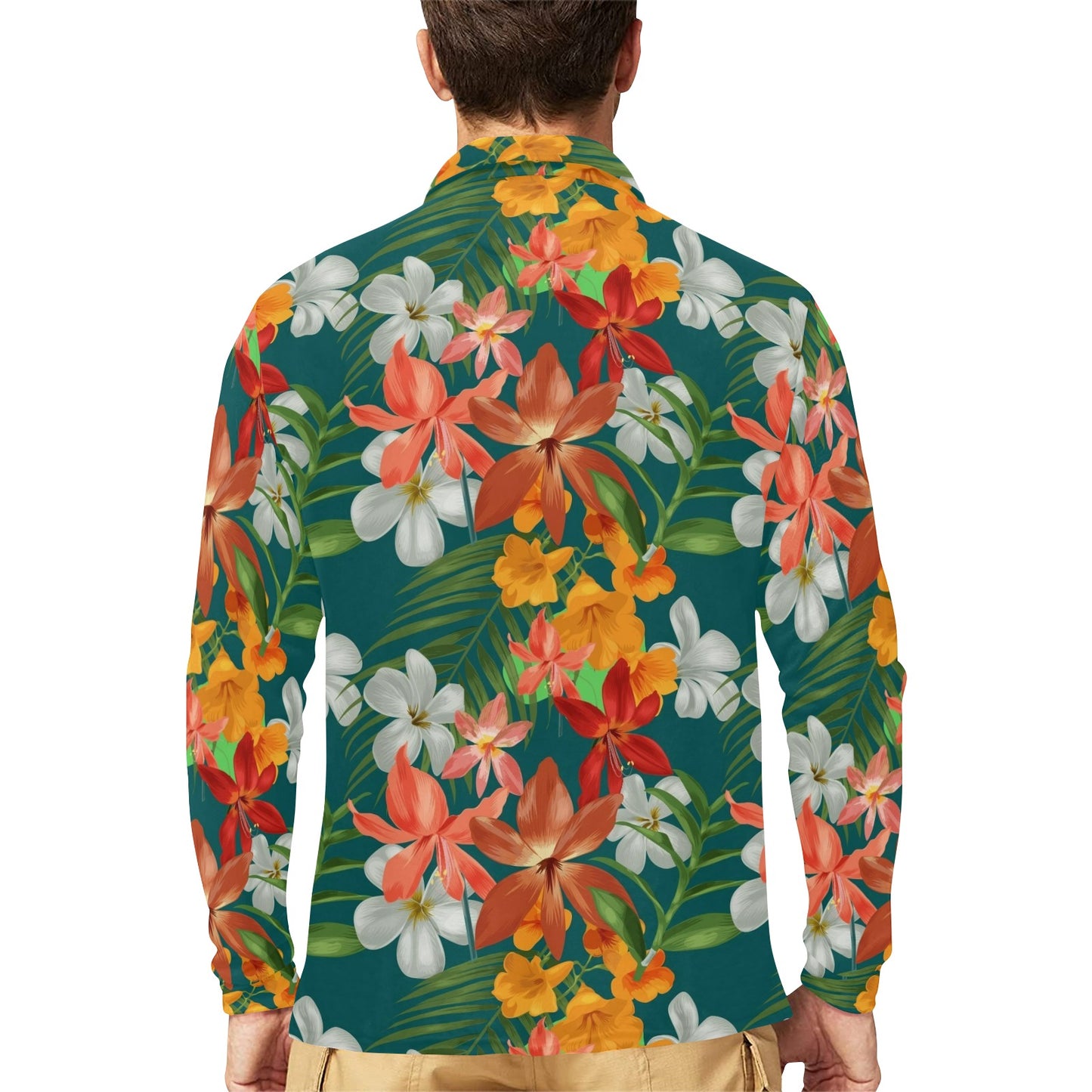Amaryllis Pattern Print Design AL06 Long Sleeve Polo Shirt For Men's