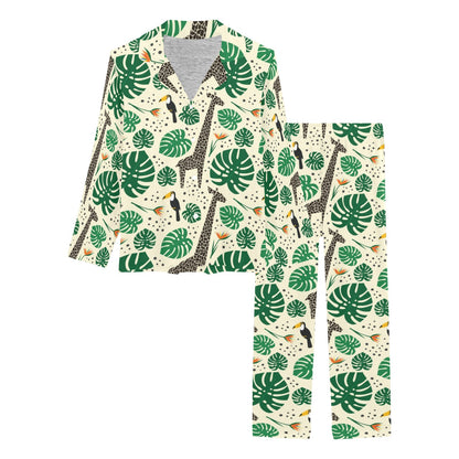 Rainforest Giraffe Pattern Print Design A02 Women's Long Pajama Set