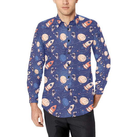 Space Astronaut Rocket Print Design LKS304 Men's Long Sleeve Dress Shirt