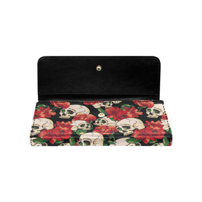 Skull Red Rose Women's Trifold Wallet