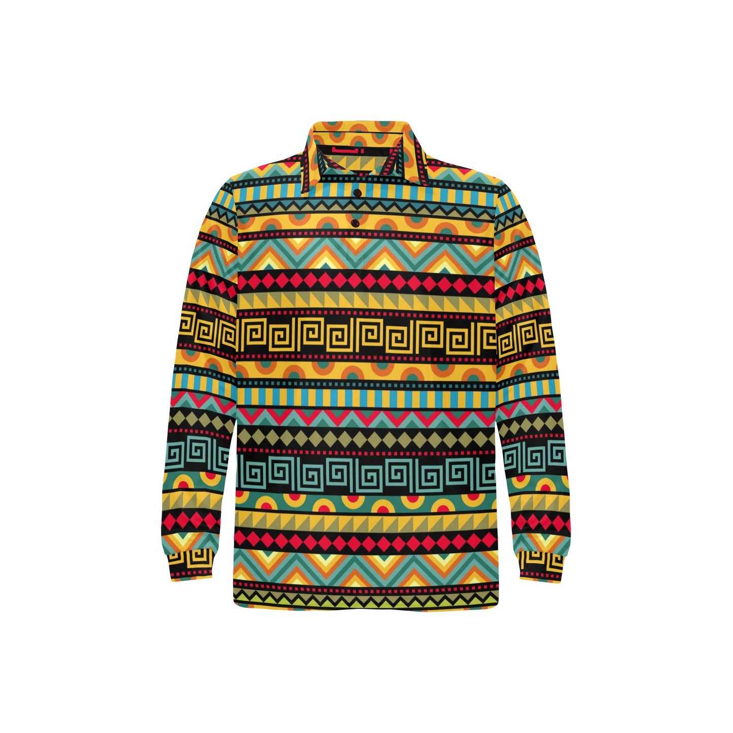 African Pattern Print Design 03 Long Sleeve Polo Shirt For Men's