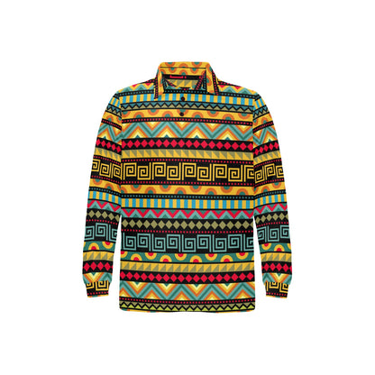 African Pattern Print Design 03 Long Sleeve Polo Shirt For Men's