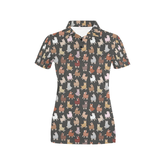 Alpaca Cute Design Themed Print Women's Polo Shirt