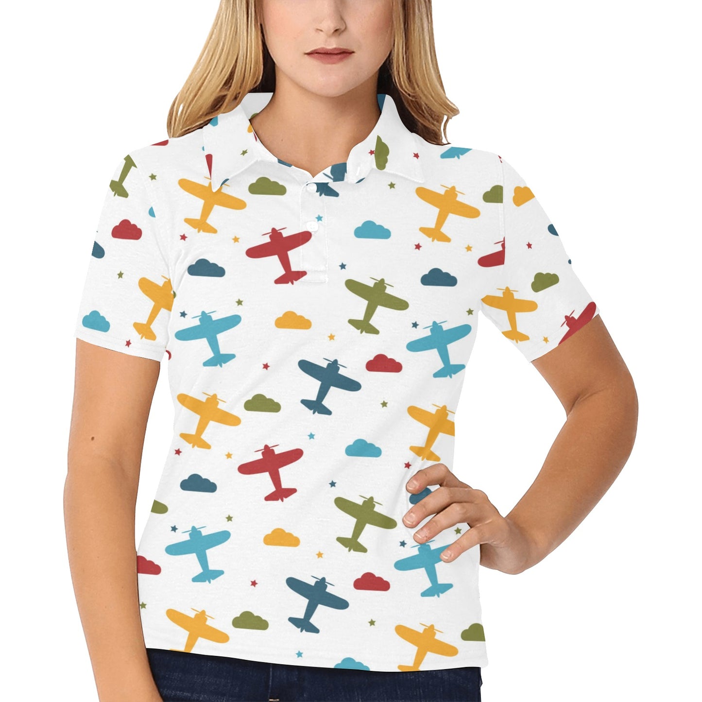 Airplane Pattern Print Design 06 Women's Polo Shirt