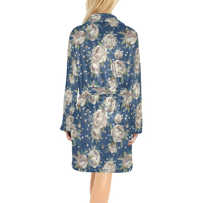 Peony Pattern Print Design A03 Women's Fleece Robe