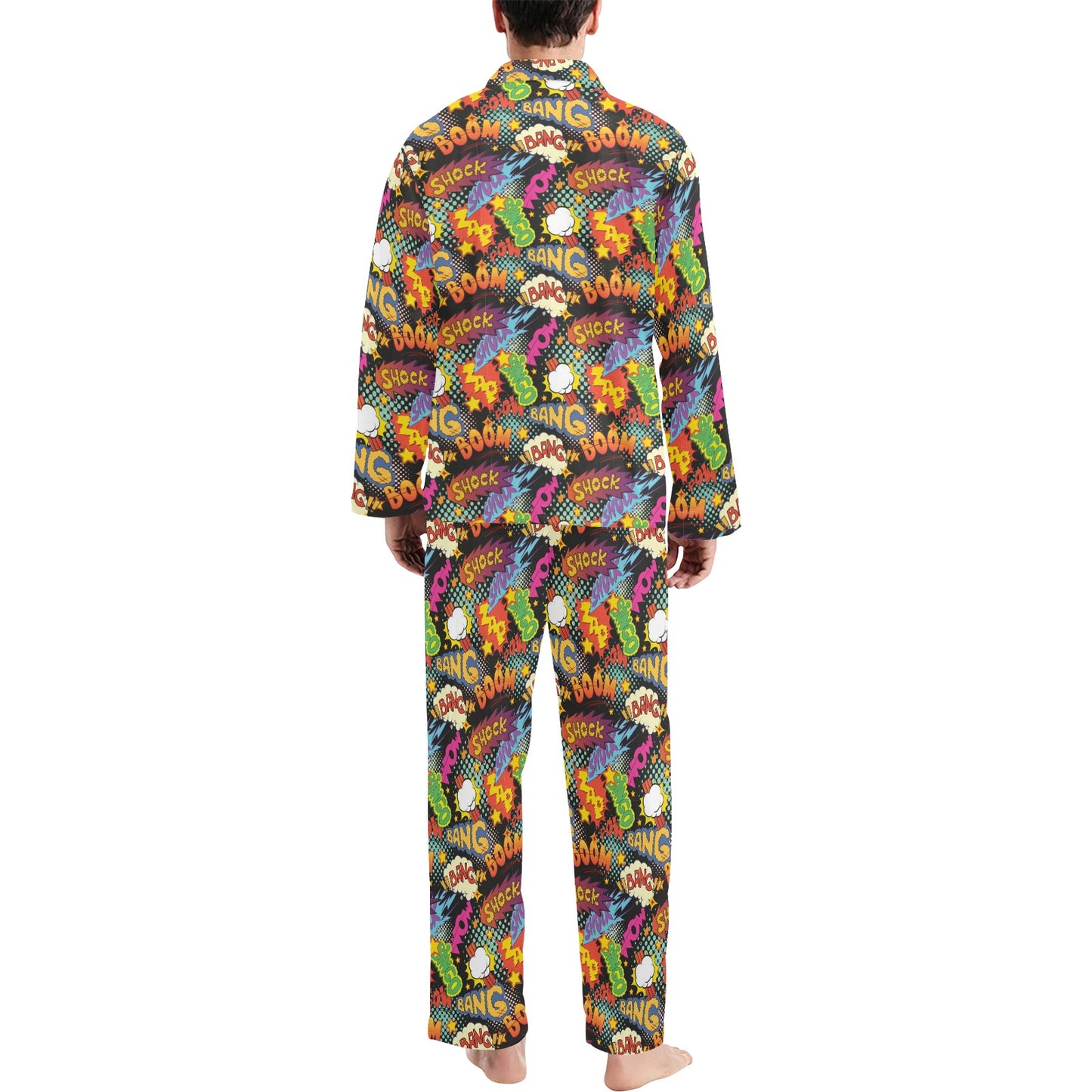 Comic Book Pattern Print Design 01 Men's Long Pajama Set