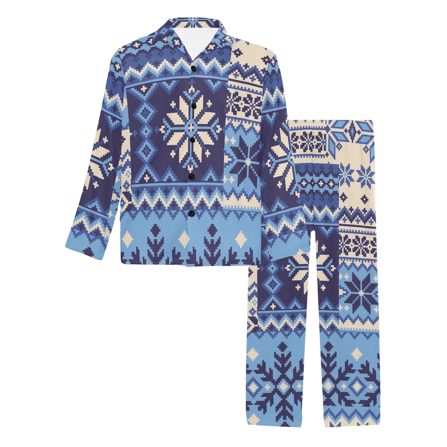 Nordic Pattern Print Design A04 Men's Long Pajama Set