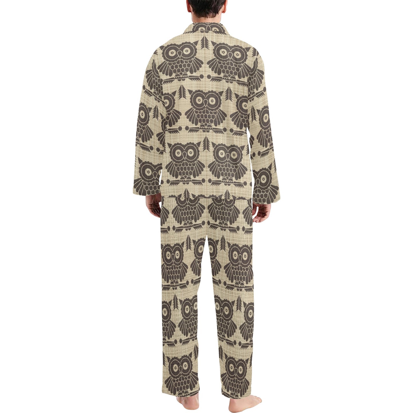 Owl Pattern Print Design A01 Men's Long Pajama Set