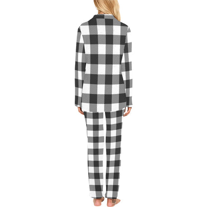 Buffalo check Black white Pattern Print Design 04 Women's Long Pajama Set