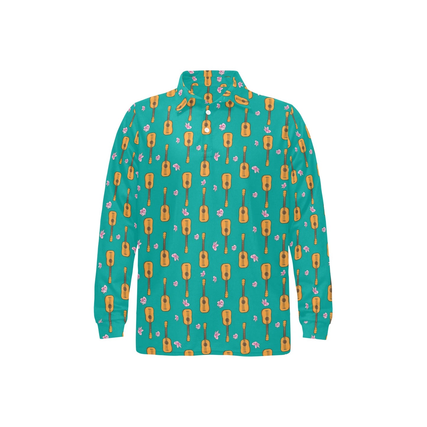 Ukulele Print Design LKS403 Long Sleeve Polo Shirt For Men's
