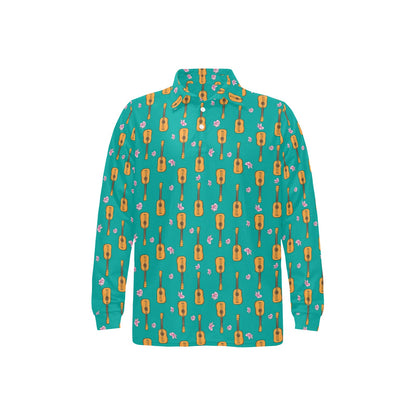 Ukulele Print Design LKS403 Long Sleeve Polo Shirt For Men's