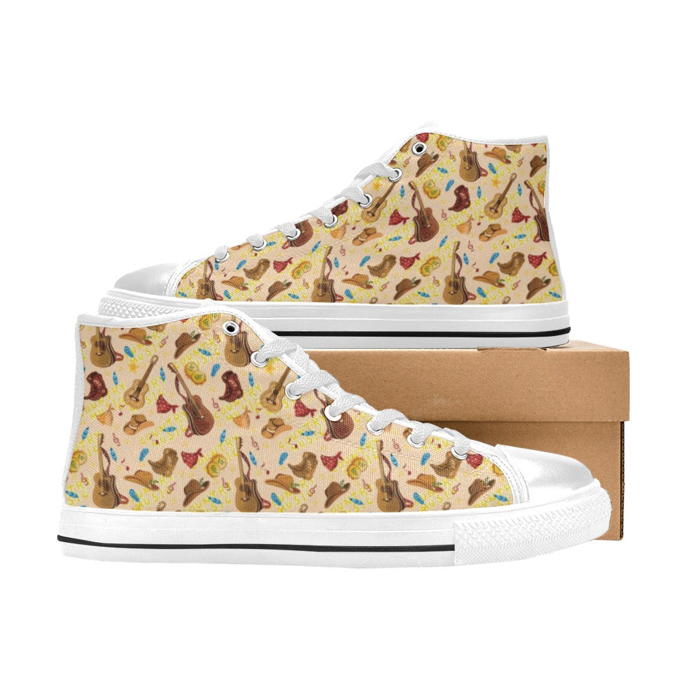 Western Lifestyle Print Design LKS303 Men's High Top Canvas Shoes