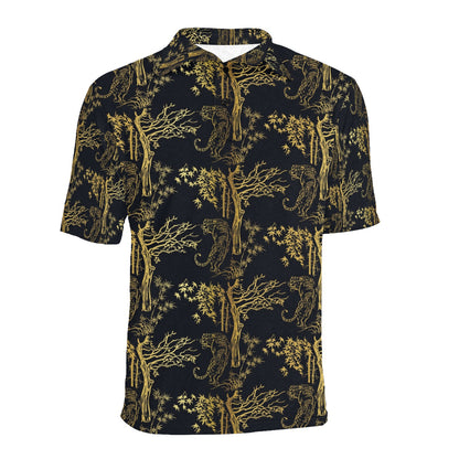 Tiger Gold Print Design LKS307 Men Polo Shirt