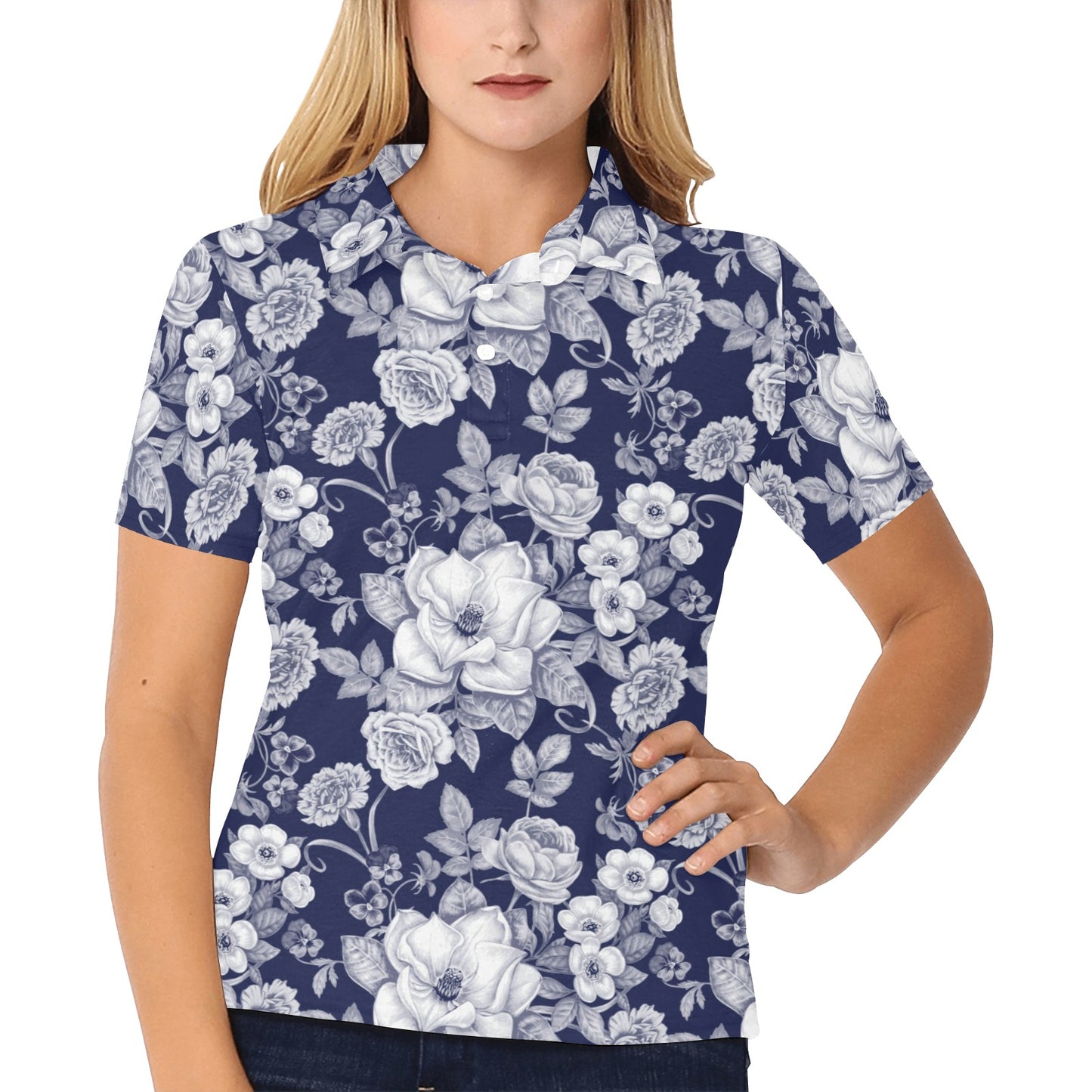 Floral Infrared Pattern Women's Polo Shirt