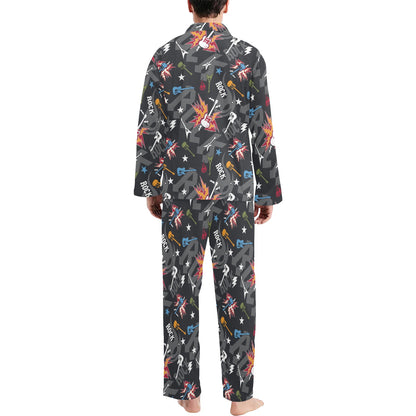 Rock and Roll Pattern Print Design A01 Men's Long Pajama Set