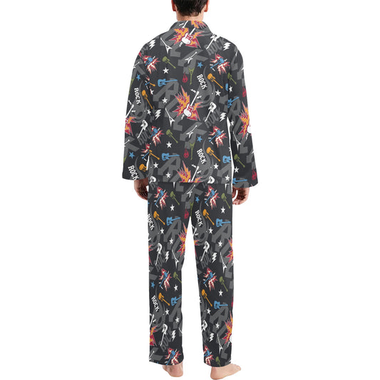 Rock and Roll Pattern Print Design A01 Men's Long Pajama Set