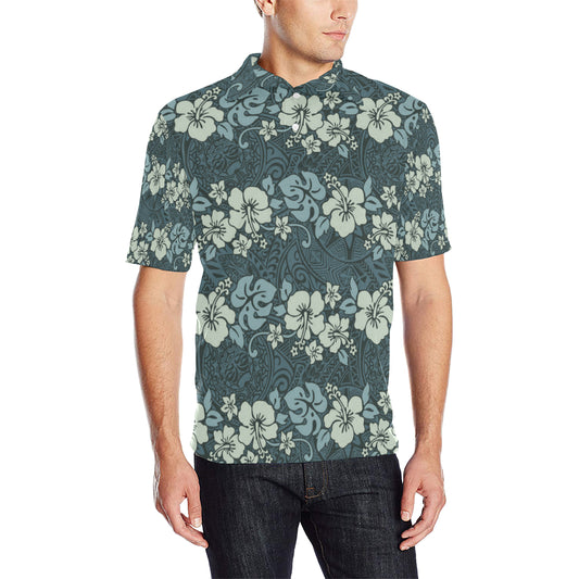 Flower Hawaiian Hibiscus Style Print Pattern Men Polo Shirt