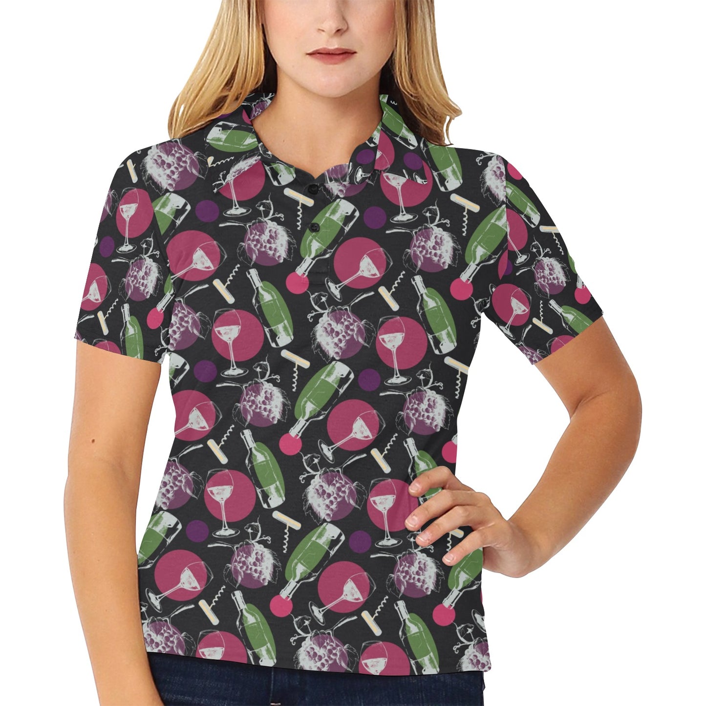 Wine Print Design LKS307 Women's Polo Shirt