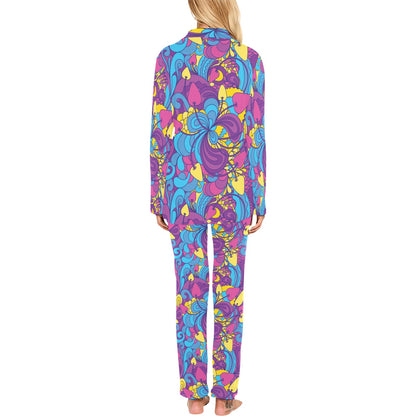 Psychedelic Mushroom Pattern Print Design A03 Women's Long Pajama Set