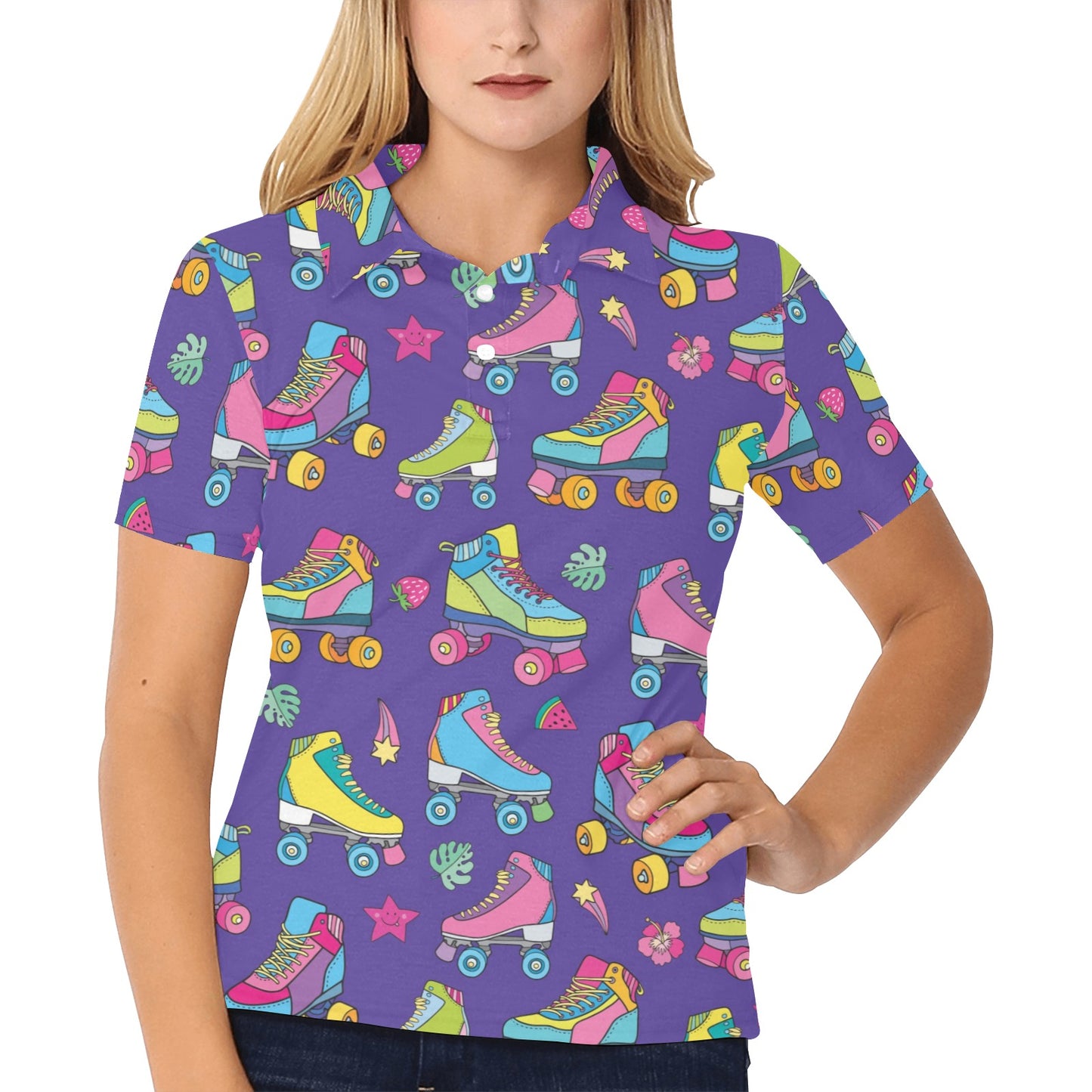 Roller skate Colorful Pattern Print Design A05 Women's Polo Shirt