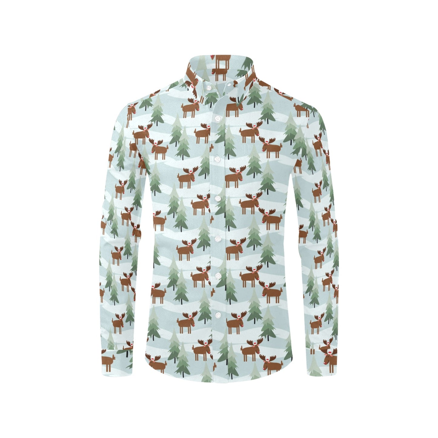 Moose Print Design LKS402 Men's Long Sleeve Dress Shirt