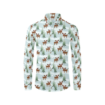 Moose Print Design LKS402 Men's Long Sleeve Dress Shirt