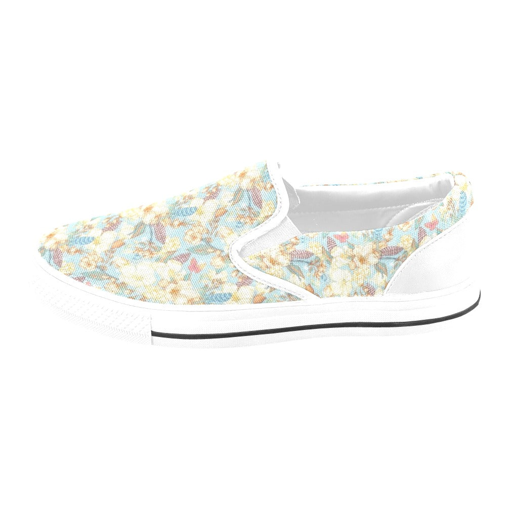 Summer Floral Print Design LKS302 White Slip Ons Canvas Women's Shoes