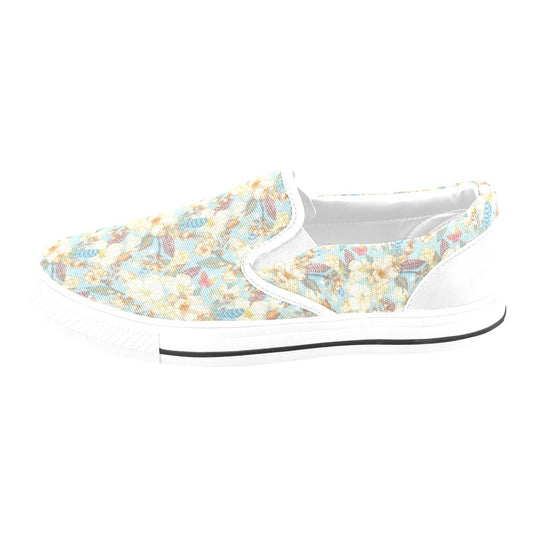 Summer Floral Print Design LKS302 White Slip Ons Canvas Women's Shoes