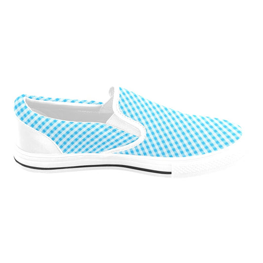 Gingham Print Design LKS401 White Slip Ons Canvas Women's Shoes