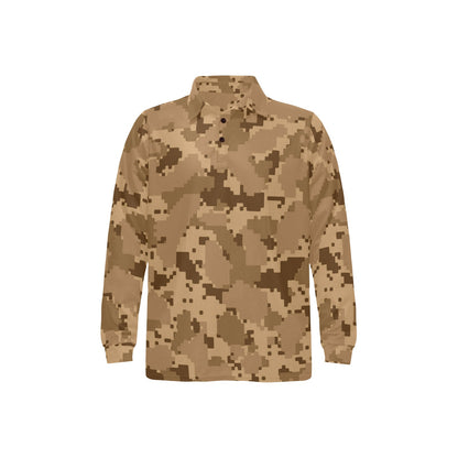 ACU Desert Digital Pattern Print Design 01 Long Sleeve Polo Shirt For Men's