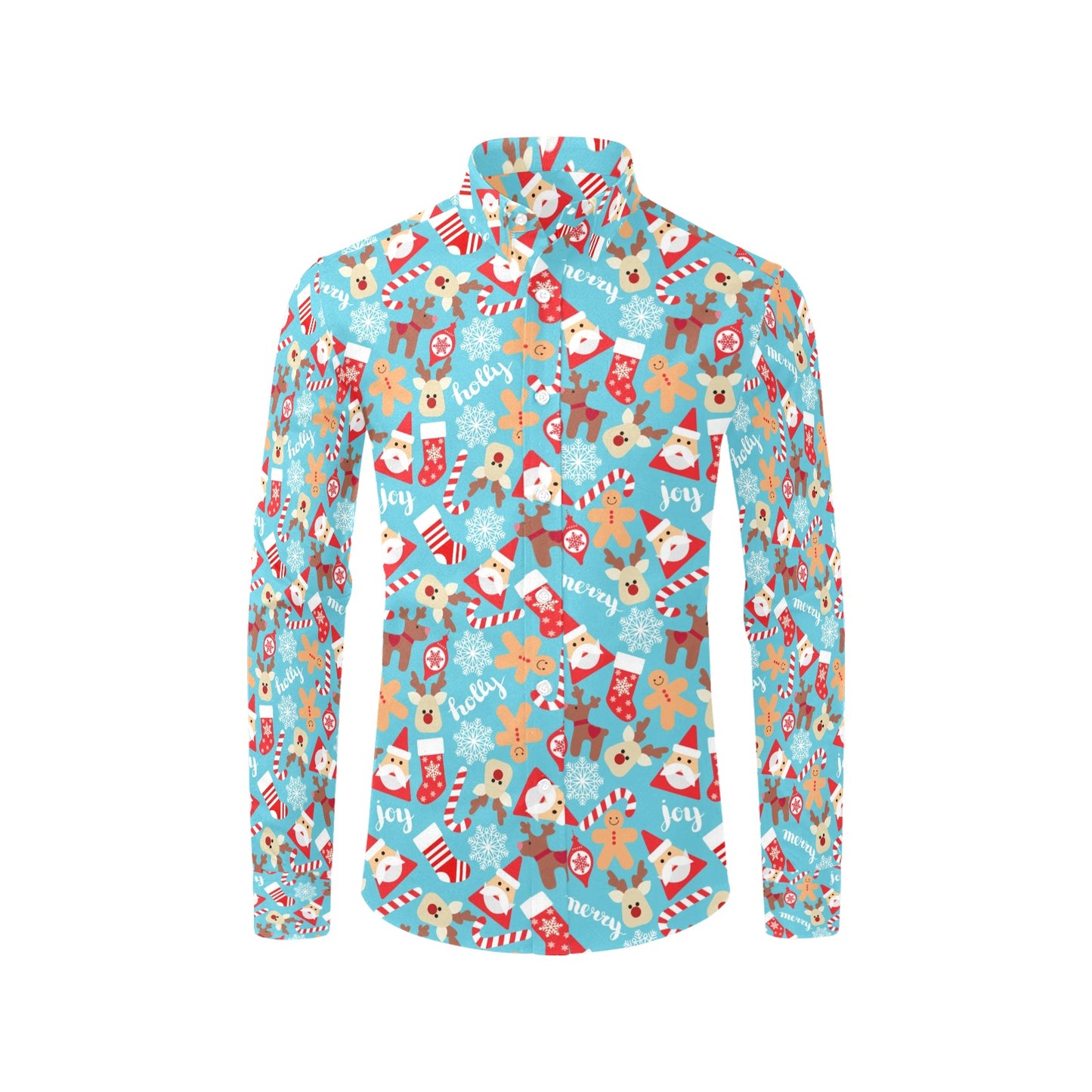 Santa Christmas Themed Print Design LKS306 Men's Long Sleeve Dress Shirt