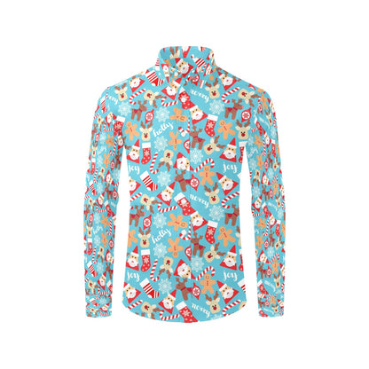 Santa Christmas Themed Print Design LKS306 Men's Long Sleeve Dress Shirt