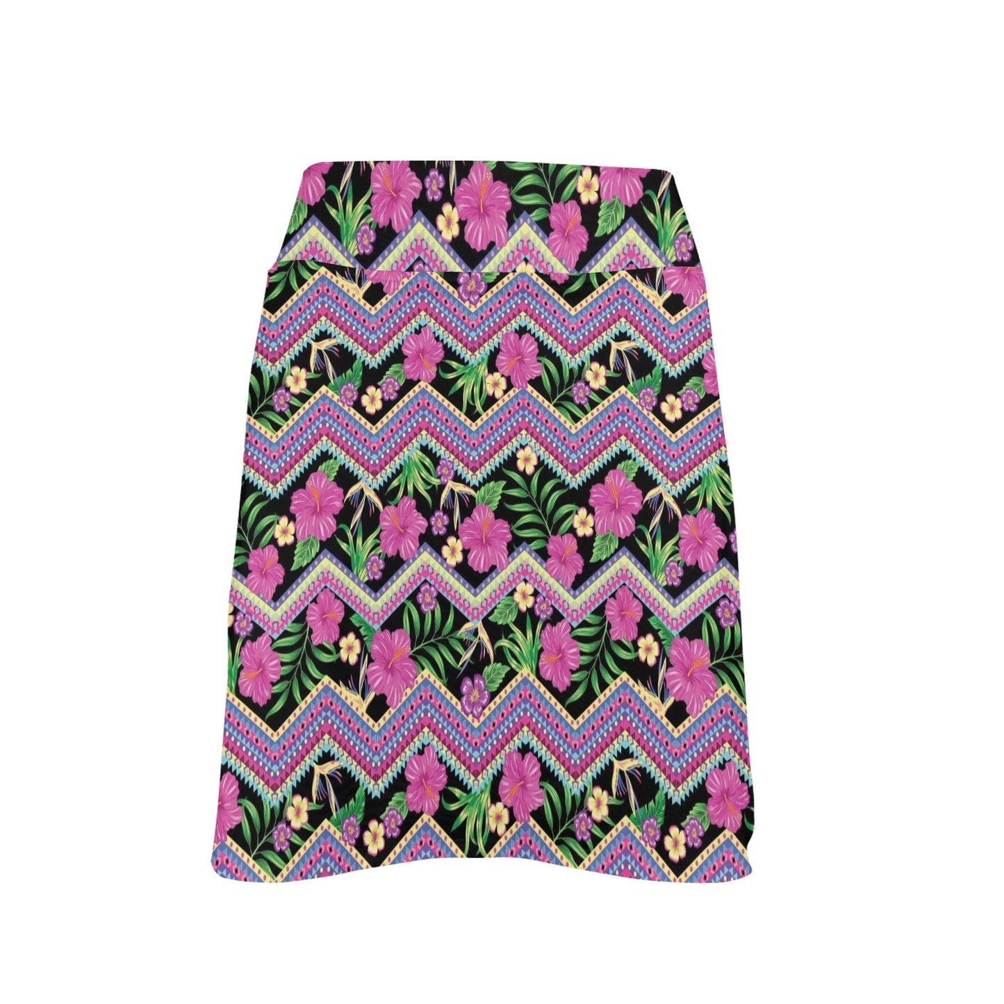 Hibiscus Pink Zigzag Line Pattern Design LKS307 17" Golf & Pickleball Skort with Pockets