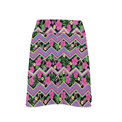Hibiscus Pink Zigzag Line Pattern Design LKS307 17" Golf & Pickleball Skort with Pockets
