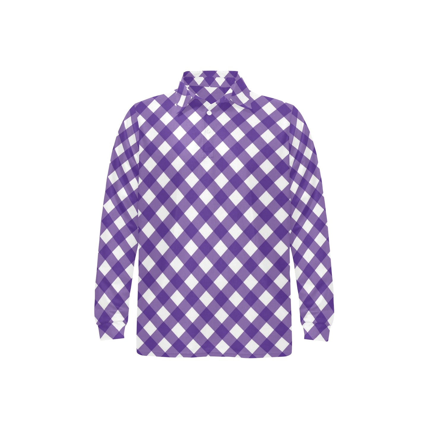 Gingham Purple Pattern Print Design 03 Long Sleeve Polo Shirt For Men's