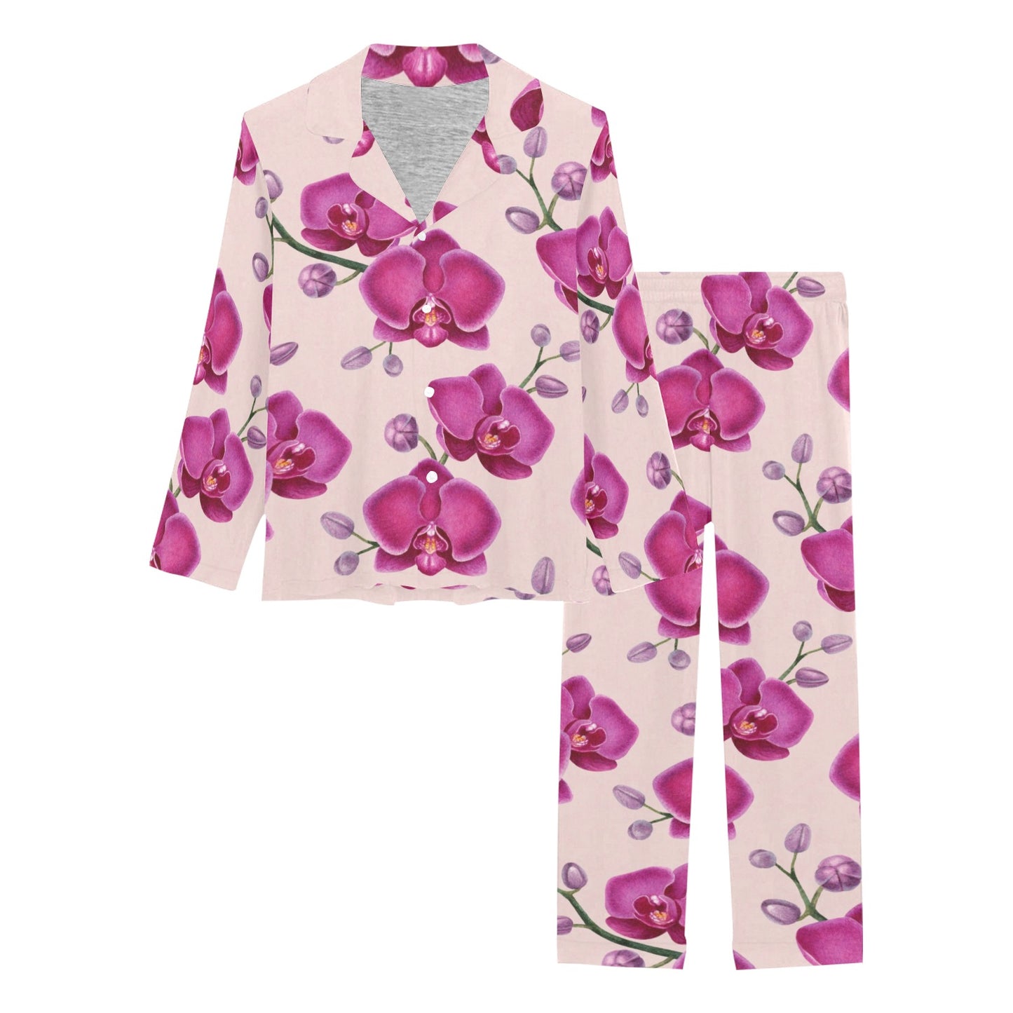 Orchid Pattern Print Design A02 Women's Long Pajama Set