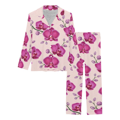 Orchid Pattern Print Design A02 Women's Long Pajama Set