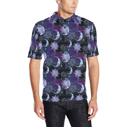 Sun Moon Print Design LKS303 Men Polo Shirt