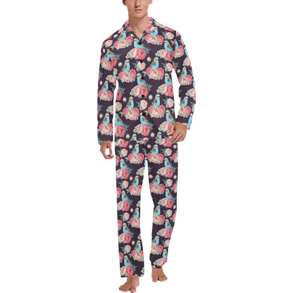 Bluebird Pattern Print Design 02 Men's Long Pajama Set