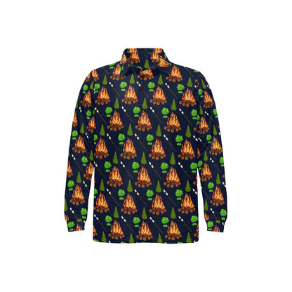Camfire marshmallow Camping Design Print Long Sleeve Polo Shirt For Men's