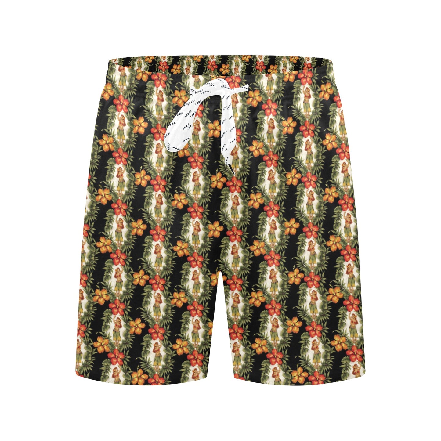 Hawaiian Flower Hula Hibiscus Print Men's Swim Trunks Beach Shorts