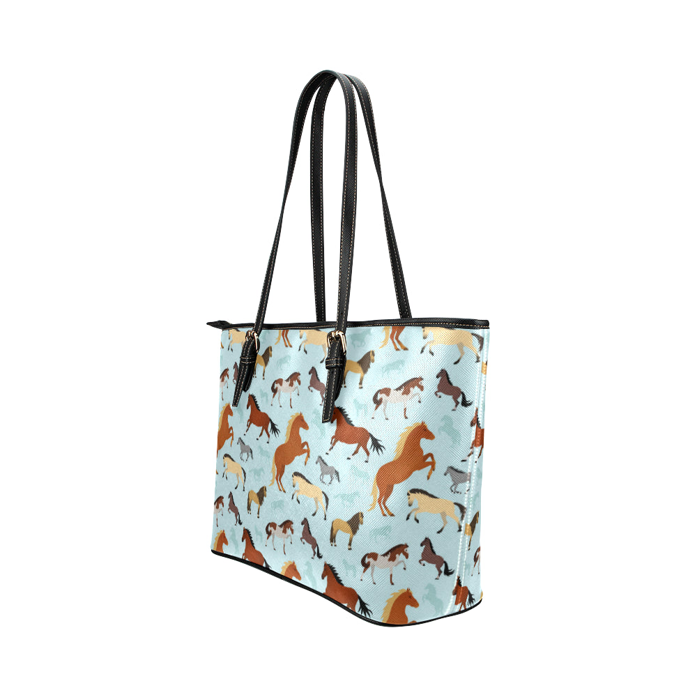 Horse Cute Themed Pattern Print Leather Tote Bag