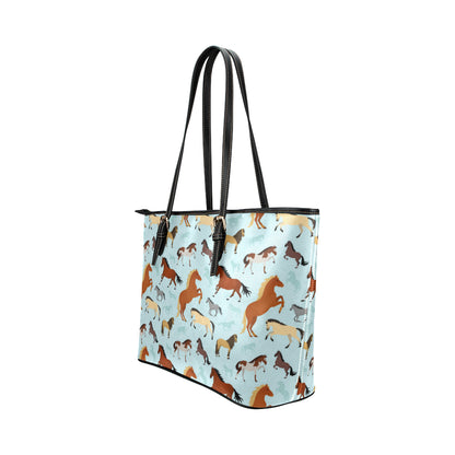 Horse Cute Themed Pattern Print Leather Tote Bag
